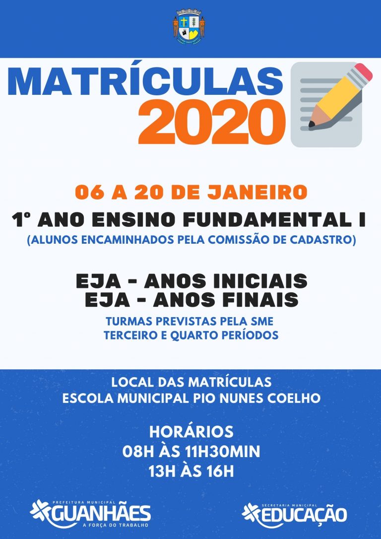 Escola Municipal Pio Nunes Coelho comunica sobre matrículas na instituição.