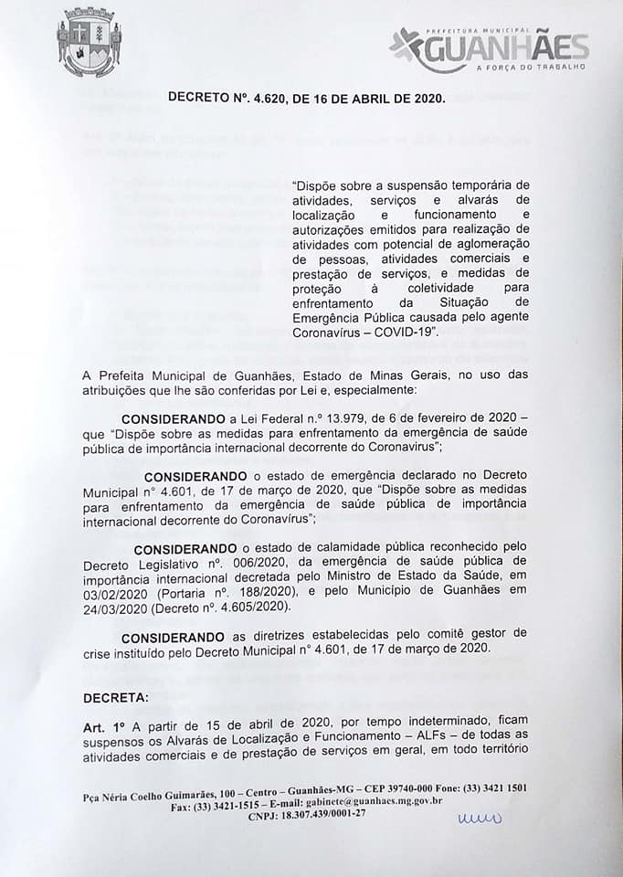 Decreto nº 4.620 de 16 de abril de 2020