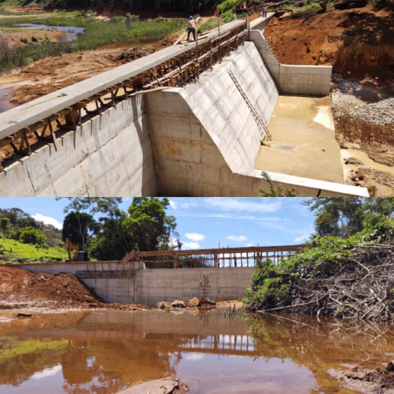 Obras da barragem de armazenamento de água.