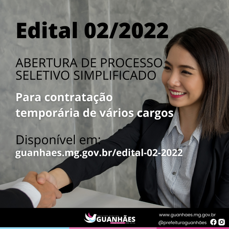Edital 02-2022 – Abertura de Processo Seletivo para Contrato Temporário Vários Cargos